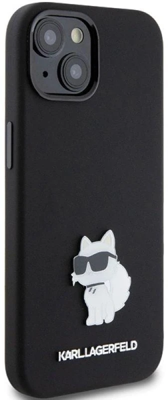 Apple iPhone 15 Plus Karl Lagerfeld silikoninis dėklas Choupette Metal Pin (KLHCP15MSMHCNPK) juodos spalvos