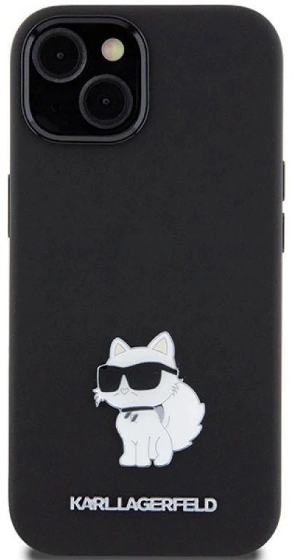 Apple iPhone 15 Plus Karl Lagerfeld silikoninis dėklas Choupette Metal Pin (KLHCP15MSMHCNPK) juodos spalvos