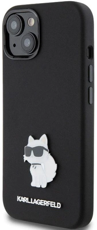 Apple iPhone 15 Plus Karl Lagerfeld silikoninis dėklas Choupette Metal Pin (KLHCP15MSMHCNPK) juodos spalvos