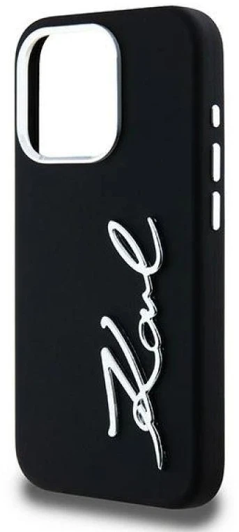 Dėklas Karl Lagerfeld Silicone Metal Script Logo iPhone 15 Pro Max Case - Juodas