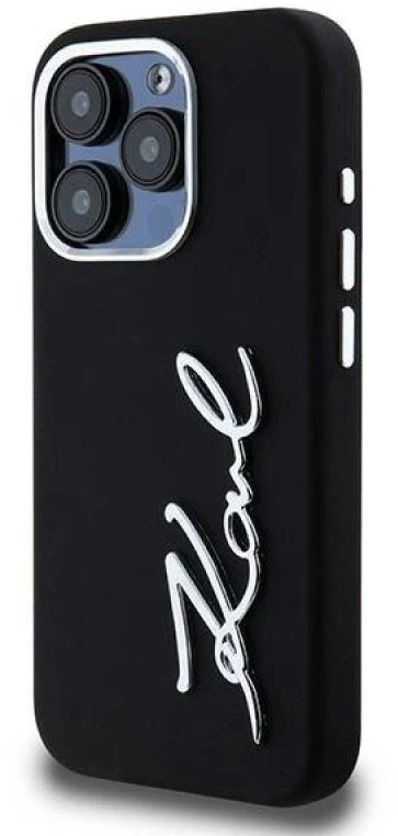Dėklas Karl Lagerfeld Silicone Metal Script Logo iPhone 15 Pro Max Case - Juodas