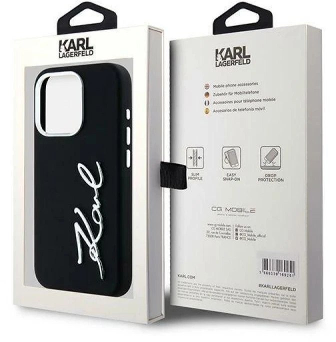 Dėklas Karl Lagerfeld Silicone Metal Script Logo iPhone 15 Pro Max Case - Juodas