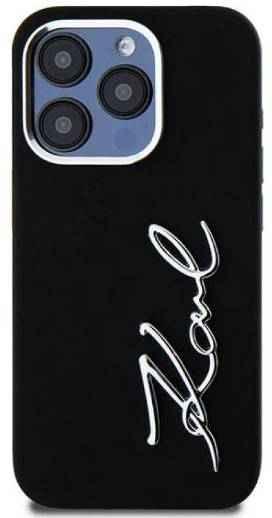 Dėklas Karl Lagerfeld Silicone Metal Script Logo iPhone 15 Pro Max Case - Juodas