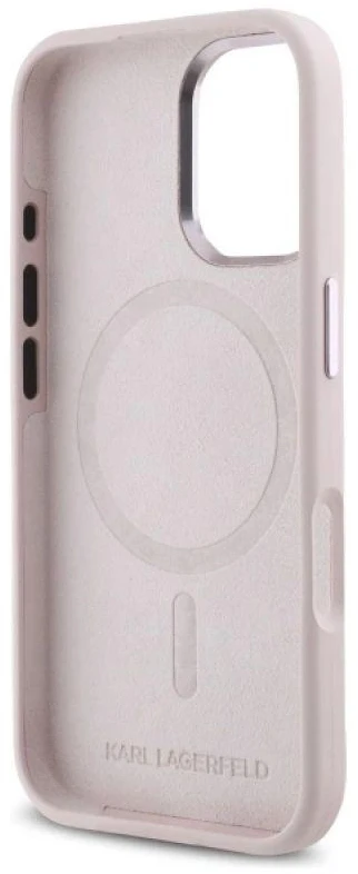 Karl Lagerfeld KLHMP16SSCMKMPCP Apple iPhone 16 6.1″ rožinės spalvos kietas dėklas Silicone Shadow Metal Initial