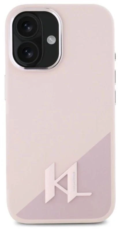Karl Lagerfeld KLHMP16SSCMKMPCP Apple iPhone 16 6.1″ rožinės spalvos kietas dėklas Silicone Shadow Metal Initial