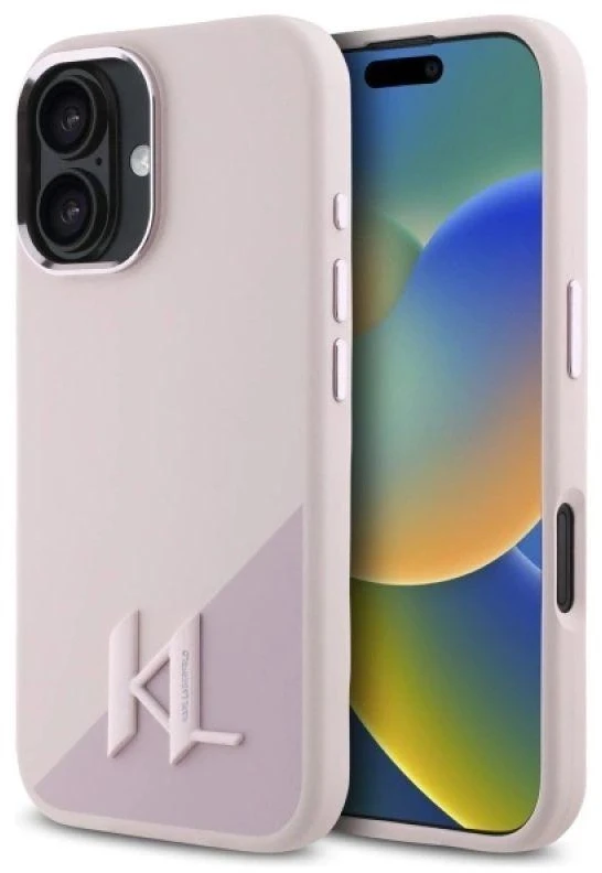Karl Lagerfeld KLHMP16SSCMKMPCP Apple iPhone 16 6.1″ rožinės spalvos kietas dėklas Silicone Shadow Metal Initial