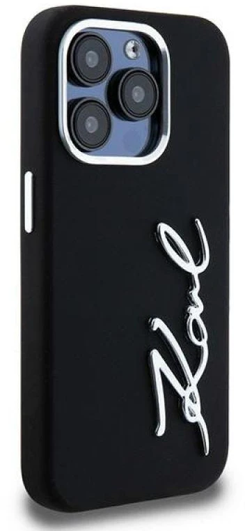 Dėklas Karl Lagerfeld Silicone Metal Script Logo iPhone 15 Pro Max Case - Juodas