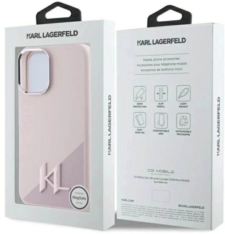 Karl Lagerfeld KLHMP16SSCMKMPCP Apple iPhone 16 6.1″ rožinės spalvos kietas dėklas Silicone Shadow Metal Initial