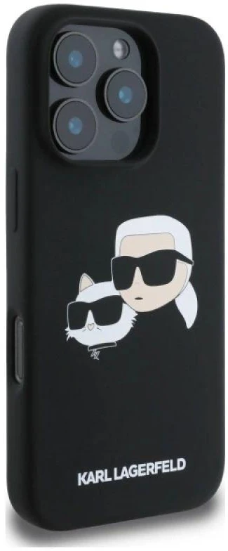 Karl Lagerfeld KLHMP16LSKCHPPLK Apple iPhone 16 Pro 6.3″ juodos spalvos kietas dėklas Silicone Double Heads Print