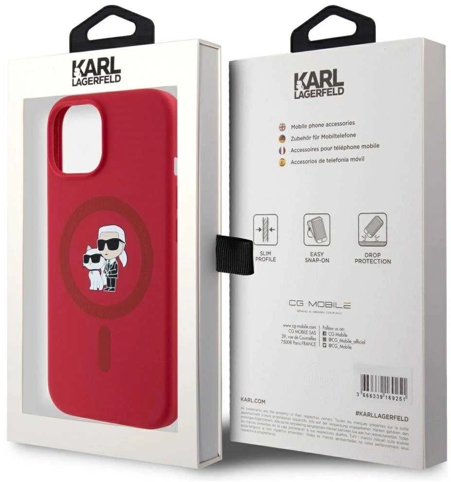 Karl Lagerfeld silikoninis Karl&Choupette Heads Ring MagSafe iPhone 15 dėklas - Raudona