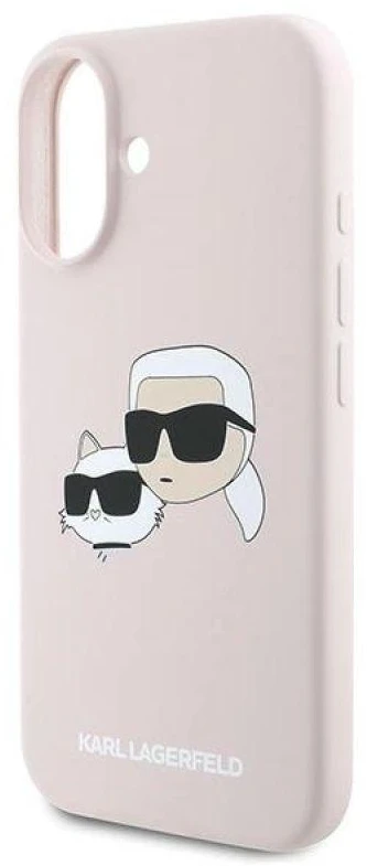 Karl Lagerfeld silikoninis „Nauble Heads“ rašto „MagSafe“ dėklas, skirtas iPhone 16 Plus - Rožinė