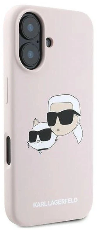 Karl Lagerfeld silikoninis „Nauble Heads“ rašto „MagSafe“ dėklas, skirtas iPhone 16 Plus - Rožinė