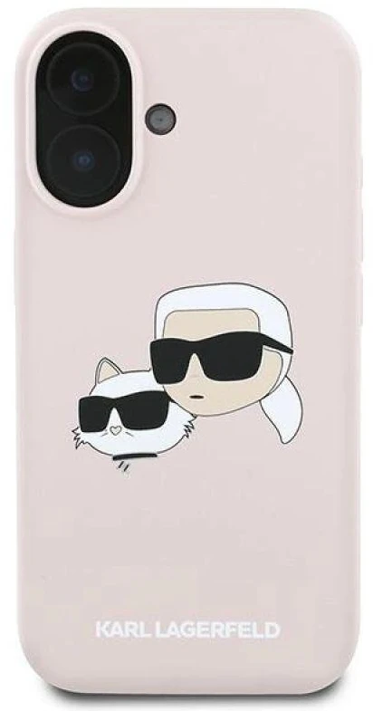 Karl Lagerfeld silikoninis „Nauble Heads“ rašto „MagSafe“ dėklas, skirtas iPhone 16 Plus - Rožinė