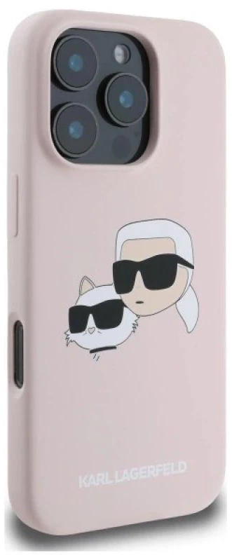 Karl Lagerfeld KLHMP16LSKCHPPLP Apple iPhone 16 Pro 6.3″ rožinės spalvos kietas dėklas Silicone Double Heads Print M