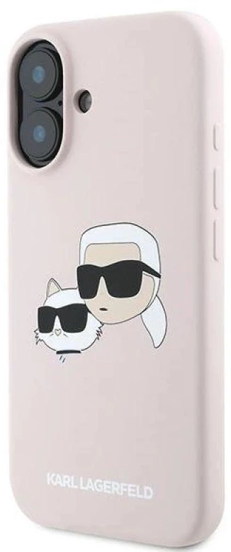 Karl Lagerfeld silikoninis „Nauble Heads“ rašto „MagSafe“ dėklas, skirtas iPhone 16 Plus - Rožinė