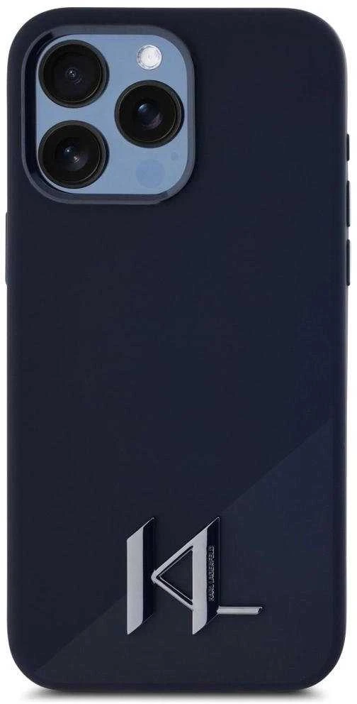 Dėklas Karl Lagerfeld Silicone Shadow Metal Initial MagSafe Apple iPhone 15 Pro juodos spalvos