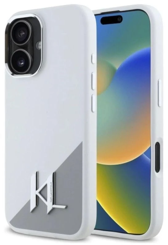 Karl Lagerfeld KLHMP16SSCMKMPCH Apple iPhone 16 6,1″ baltos spalvos kietas dėklas Silicone Initial Metal Logo Ma