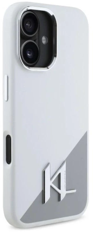 Karl Lagerfeld KLHMP16SSCMKMPCH Apple iPhone 16 6,1″ baltos spalvos kietas dėklas Silicone Initial Metal Logo Ma