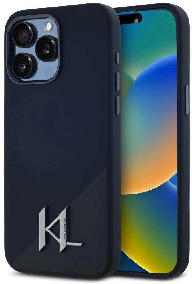 Dėklas Karl Lagerfeld Silicone Shadow Metal Initial MagSafe Apple iPhone 15 Pro juodos spalvos