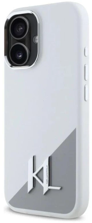 Karl Lagerfeld KLHMP16SSCMKMPCH Apple iPhone 16 6,1″ baltos spalvos kietas dėklas Silicone Initial Metal Logo Ma