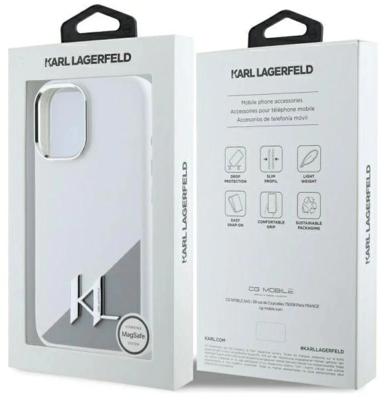 Karl Lagerfeld KLHMP16SSCMKMPCH Apple iPhone 16 6,1″ baltos spalvos kietas dėklas Silicone Initial Metal Logo Ma