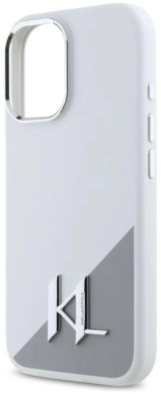 Karl Lagerfeld KLHMP16SSCMKMPCH Apple iPhone 16 6,1″ baltos spalvos kietas dėklas Silicone Initial Metal Logo Ma