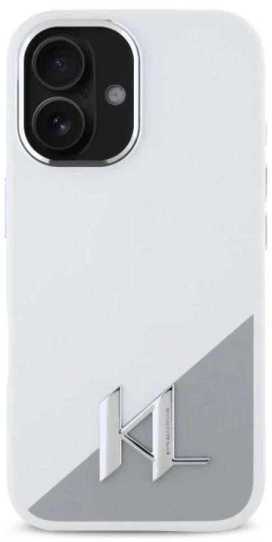 Karl Lagerfeld KLHMP16SSCMKMPCH Apple iPhone 16 6,1″ baltos spalvos kietas dėklas Silicone Initial Metal Logo Ma