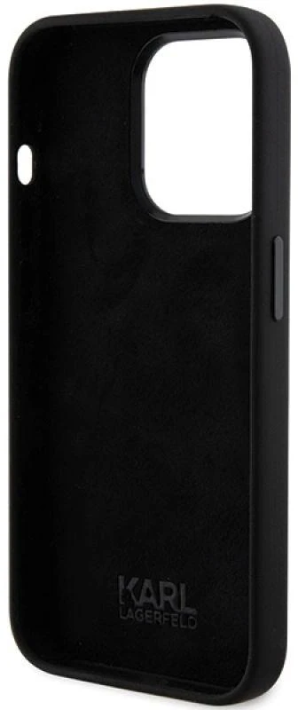 Dėklas Karl Lagerfeld KLHCP15LSMHKNPK Apple iPhone 15 Pro 6.1″ juodos spalvos Silicone Ikonik Metal Pin