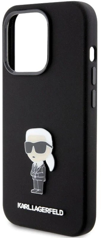 Dėklas Karl Lagerfeld KLHCP15LSMHKNPK Apple iPhone 15 Pro 6.1″ juodos spalvos Silicone Ikonik Metal Pin
