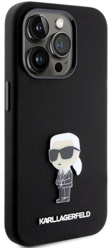 Dėklas Karl Lagerfeld KLHCP15LSMHKNPK Apple iPhone 15 Pro 6.1″ juodos spalvos Silicone Ikonik Metal Pin