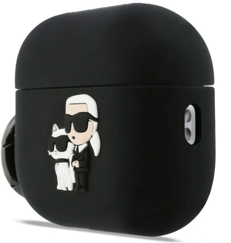 Karl Lagerfeld Silikoninis Karl & Choupette Galvutės 3D dėklas skirtas AirPods Pro 3 - Juodas