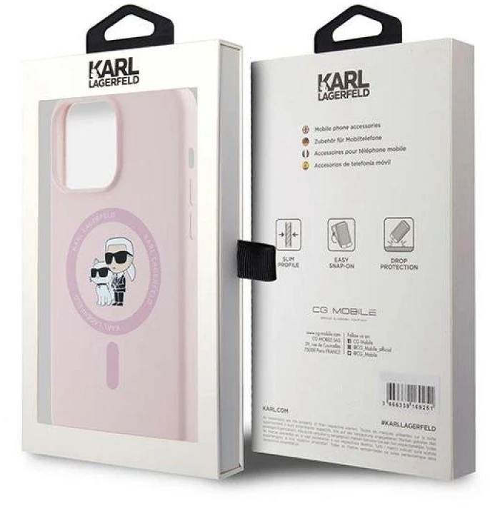Karl Lagerfeld KLHMP15XSCMKCRHP Apple iPhone 15 Pro Max 6.7″ rožinės spalvos kietas dėklas Silicone Karl & Choupette