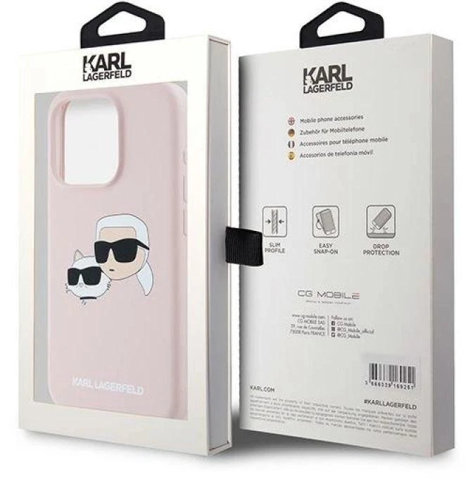 Apple iPhone 15 Pro Max Karl Lagerfeld dėklas Silicone Karl & Choupette Magsafe (KLHMP15XSKCHPPLP) rožinės spalvos