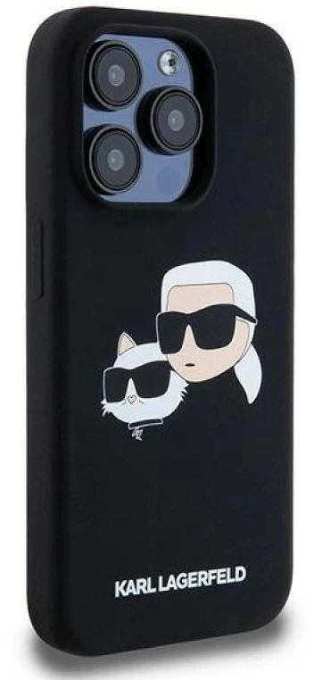 Karl Lagerfeld KLHMP15LSKCHPPLK iPhone 15 Pro 6.1″ juodos spalvos kietas dėklas Silicone Karl & Choupette MagSafe