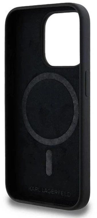 Karl Lagerfeld KLHMP15LSKCHPPLK iPhone 15 Pro 6.1″ juodos spalvos kietas dėklas Silicone Karl & Choupette MagSafe