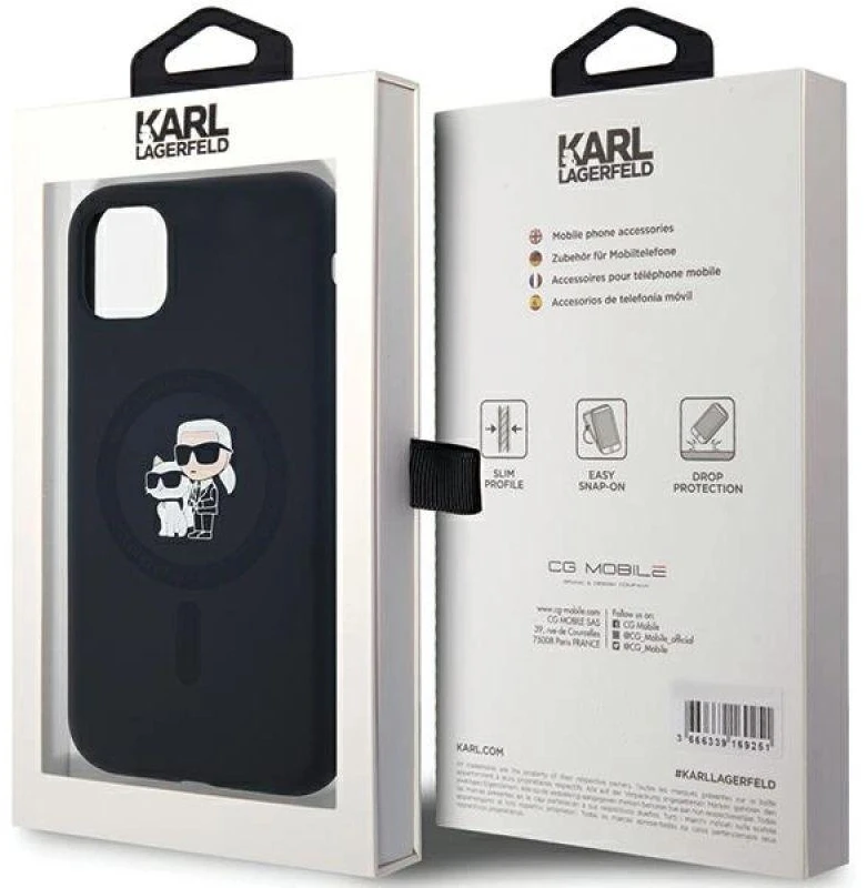 Karl Lagerfeld KLHMN61SCMKCRHK Apple iPhone 11 / Xr 6.1″ juodos spalvos kietas dėklas Silicone Karl & Choupette Ma
