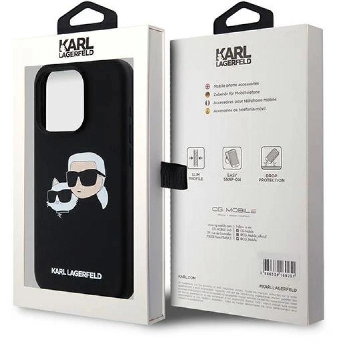 Karl Lagerfeld KLHMP15LSKCHPPLK iPhone 15 Pro 6.1″ juodos spalvos kietas dėklas Silicone Karl & Choupette MagSafe