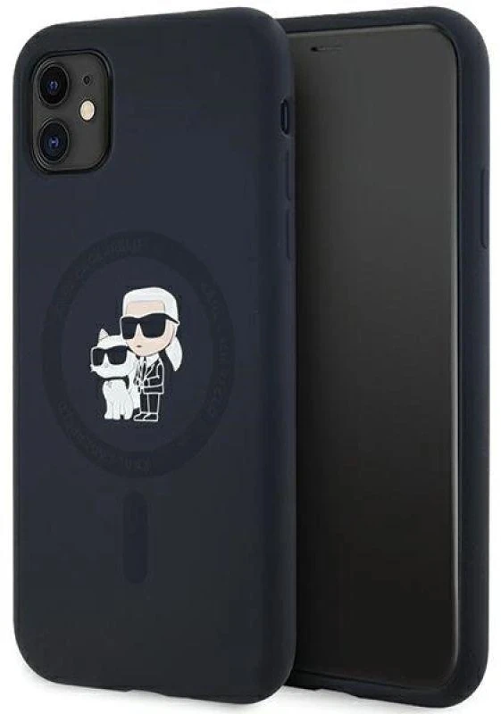 Karl Lagerfeld KLHMN61SCMKCRHK Apple iPhone 11 / Xr 6.1″ juodos spalvos kietas dėklas Silicone Karl & Choupette Ma