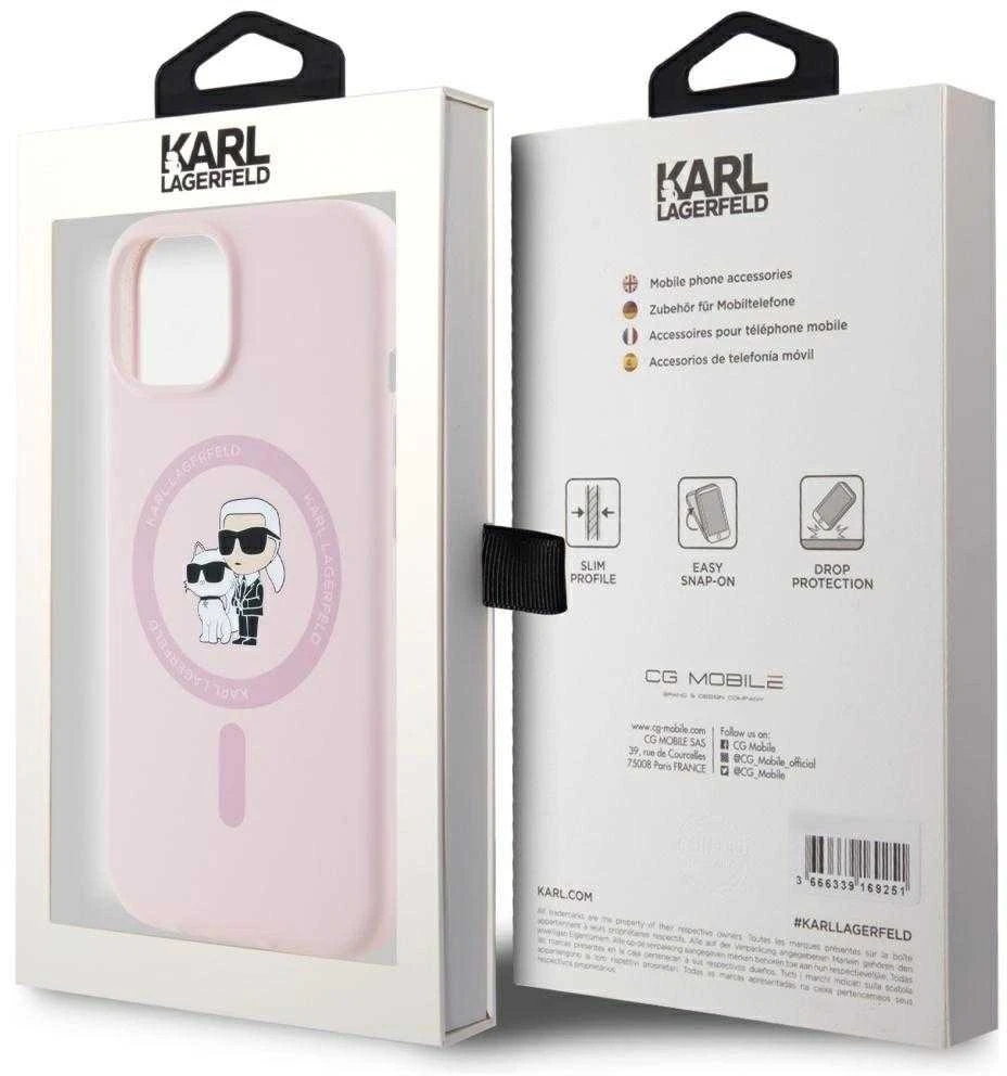 Dėklas Karl Lagerfeld Silicone Karl&Choupette MagSafe iPhone 15 Plus Case - Rožinė
