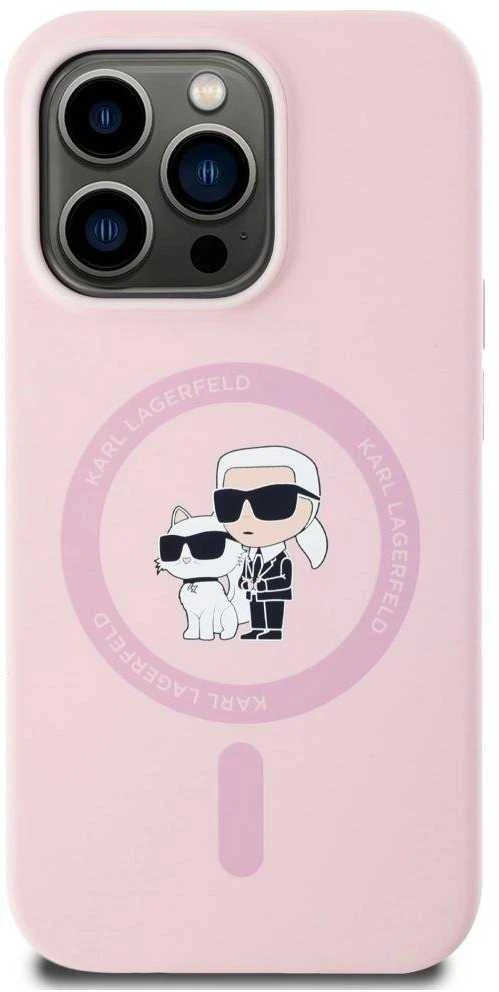 Dėklas Karl Lagerfeld Silicone Karl&Choupette MagSafe Apple iPhone 14 Pro Max rožinės spalvos