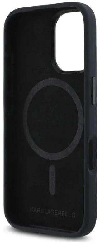 Karl Lagerfeld KLHMP16SSCMKMPCK Apple iPhone 16 6.1" dėklas telefonui juodos spalvos Silikoninis Shadow Metal Initial MagSafe