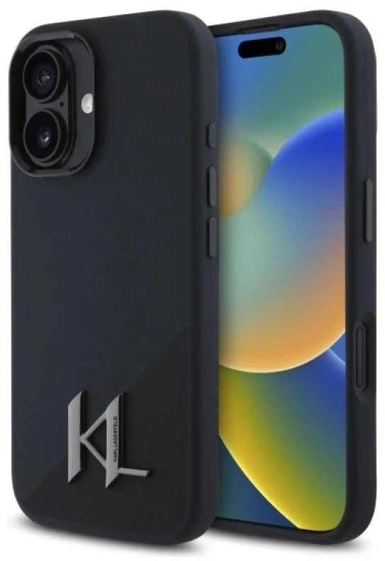 Karl Lagerfeld KLHMP16SSCMKMPCK Apple iPhone 16 6.1" dėklas telefonui juodos spalvos Silikoninis Shadow Metal Initial MagSafe