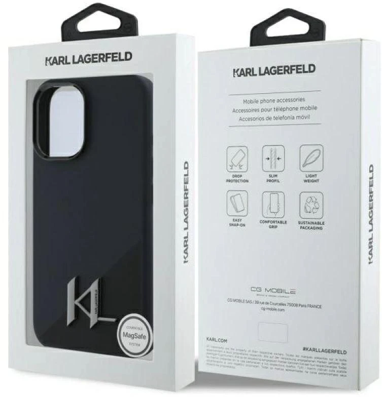 Karl Lagerfeld KLHMP16SSCMKMPCK Apple iPhone 16 6.1" dėklas telefonui juodos spalvos Silikoninis Shadow Metal Initial MagSafe