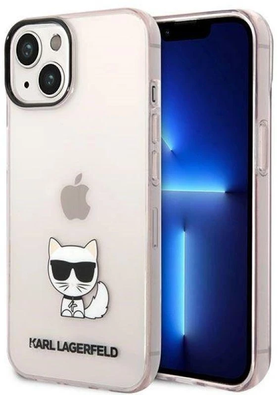 Karl Lagerfeld dėklas, skirtas iPhone 14 Plus 6,7 KLHCP14MCTTRI rožinis kietas dėklas, skirtas Skaidrus Choupette Body