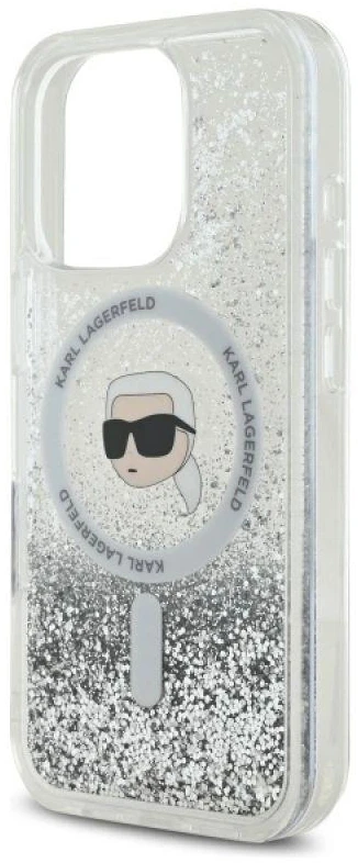 Karl Lagerfeld KLHMP16LLGKISGH Apple iPhone16 Pro 6.3″ kietas dėklas skaidrus Liquid Glitter Karl Head Magsa