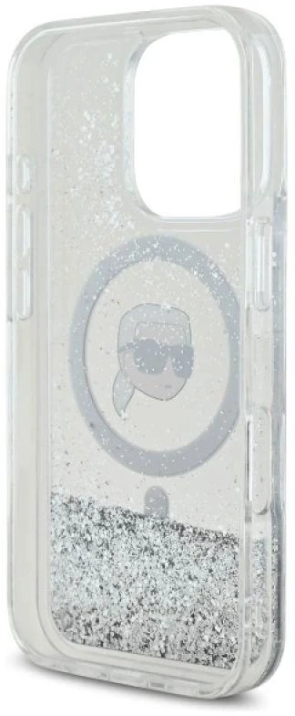Karl Lagerfeld KLHMP16LLGKISGH Apple iPhone16 Pro 6.3″ kietas dėklas skaidrus Liquid Glitter Karl Head Magsa