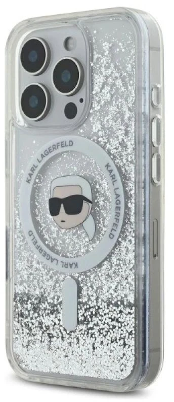 Karl Lagerfeld KLHMP16LLGKISGH Apple iPhone16 Pro 6.3″ kietas dėklas skaidrus Liquid Glitter Karl Head Magsa