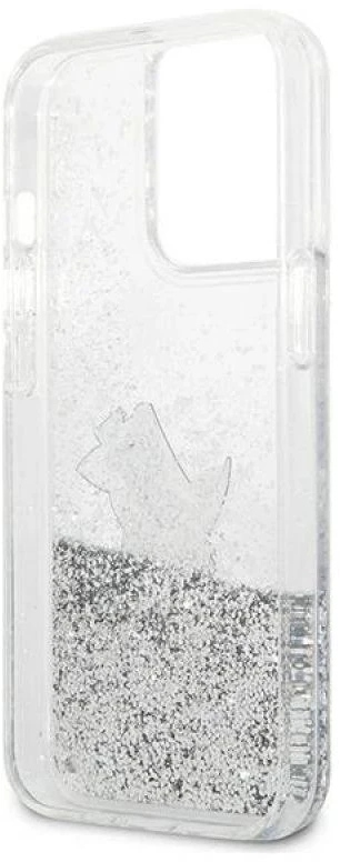 Karl Lagerfeld KLHCP13XGCFS iPhone 13 Pro Max 6,7″ sidabrinis kietas dėklas Liquid Glitter Choupette F