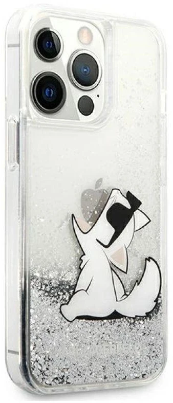 Karl Lagerfeld KLHCP13XGCFS iPhone 13 Pro Max 6,7″ sidabrinis kietas dėklas Liquid Glitter Choupette F