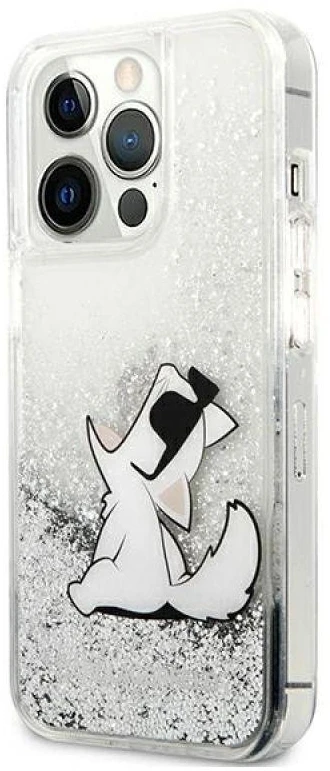 Karl Lagerfeld KLHCP13XGCFS iPhone 13 Pro Max 6,7″ sidabrinis kietas dėklas Liquid Glitter Choupette F